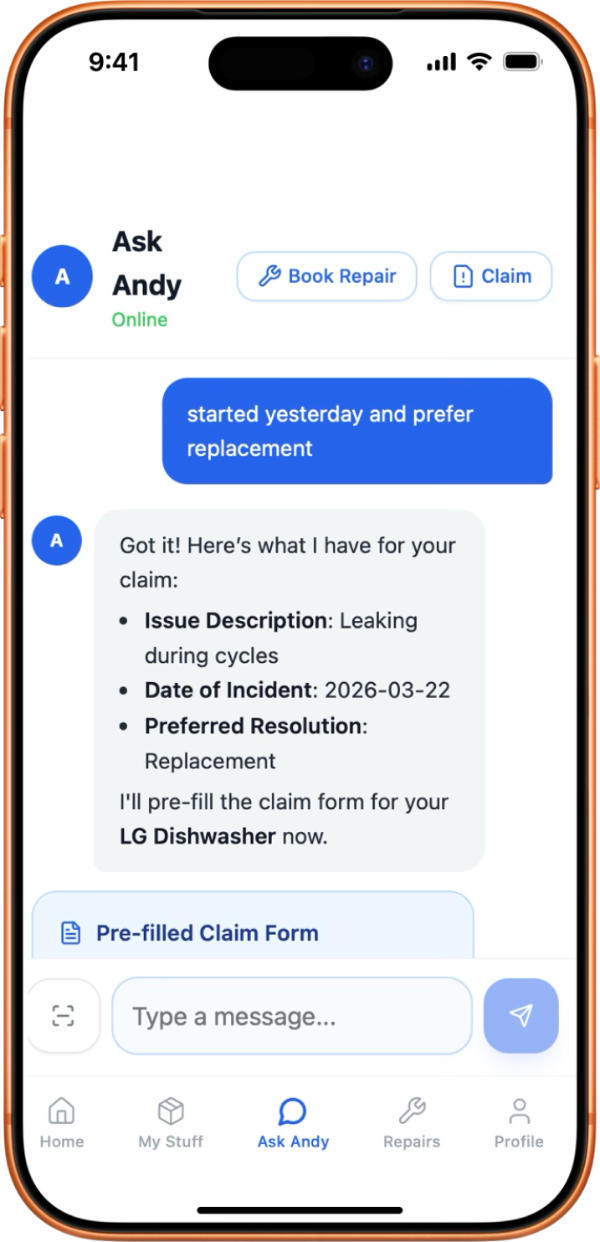 OwnWise Andy claim summary