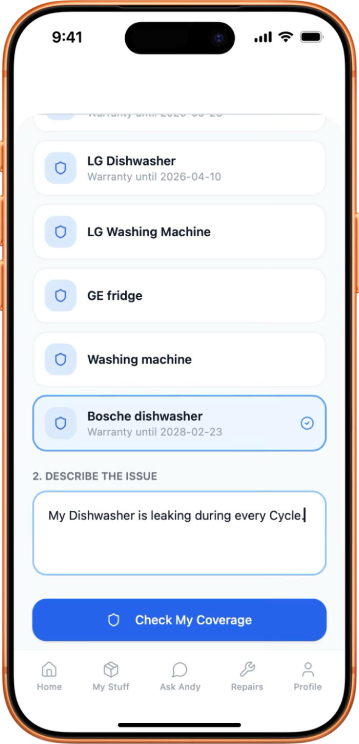 OwnWise appliance list