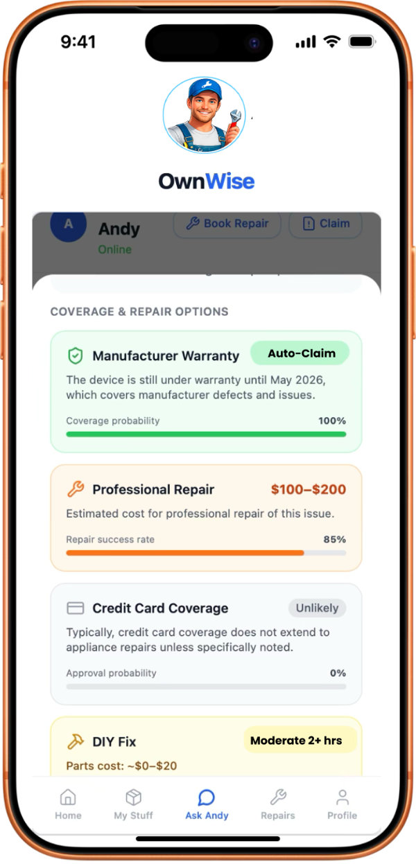 OwnWise app — coverage & repair options